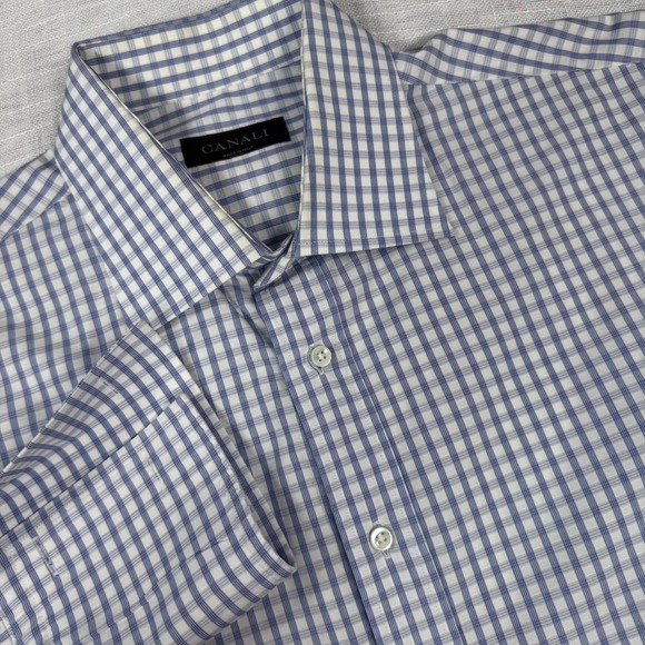 Canali Other - Canali Dress Shirt 43/17 Blue Gingham French Cuff Italian Quiet Luxury Preppy